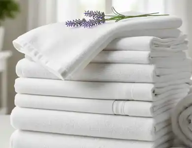 A Professional Shot Of A Stack Of Crisp, White Linens Or Fluffy Towels, Suitable For A Vacation Rental Or Spa.